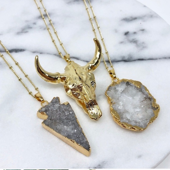 Nwt Druzy and Cattle Head Statement Necklace - Picture 4 of 5